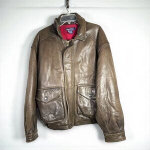 Vintage Nautica Brown Leather Bomber Jacket